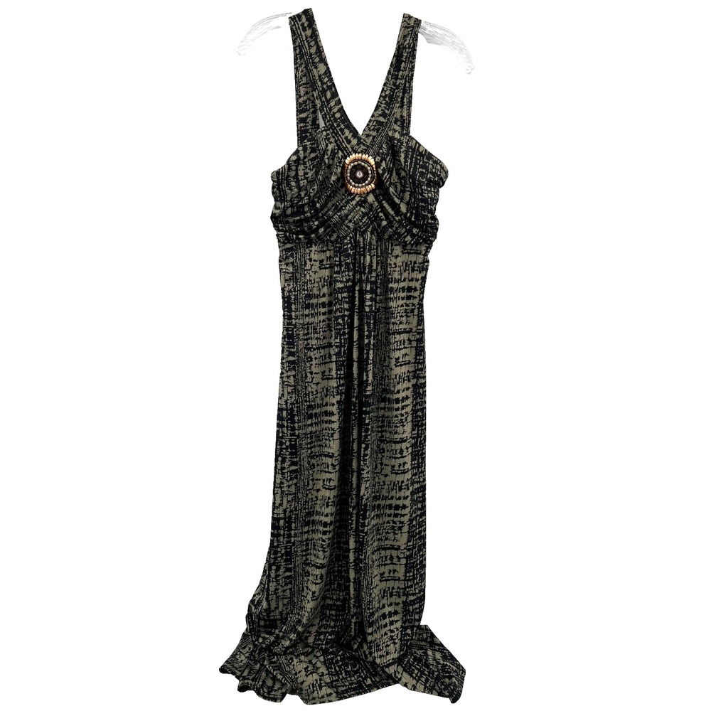 THE PYRAMID COLLECTION Women's Sz S Olive Green/Black Beaded Detail Maxi Dress